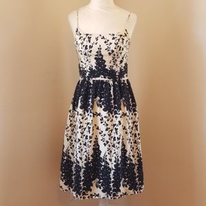Ann Taylor Silk Black and Cream Floral Dress
